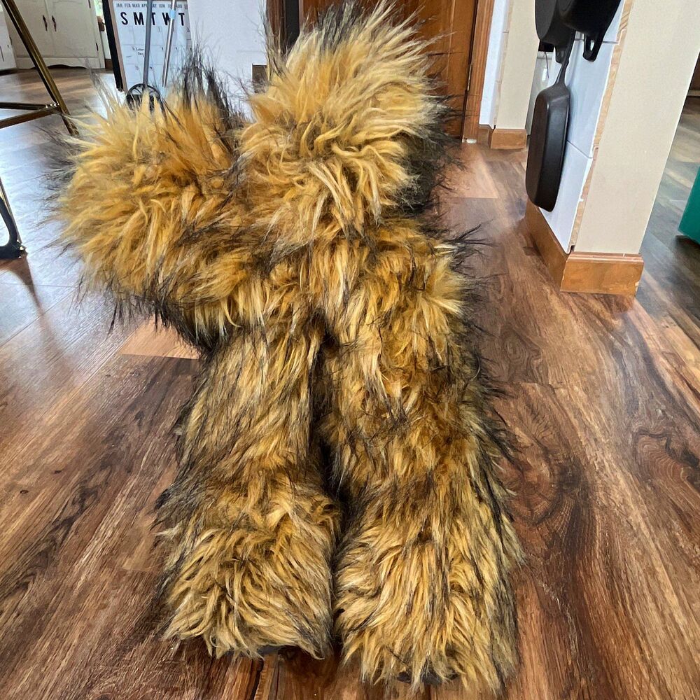 Women’s Faux Fur Animal Print Bootie Slippers Slip-On Brown/Black 9.5